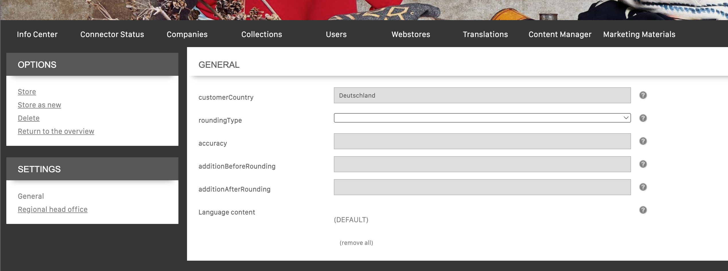 Language content - showing only (DEFAULT)