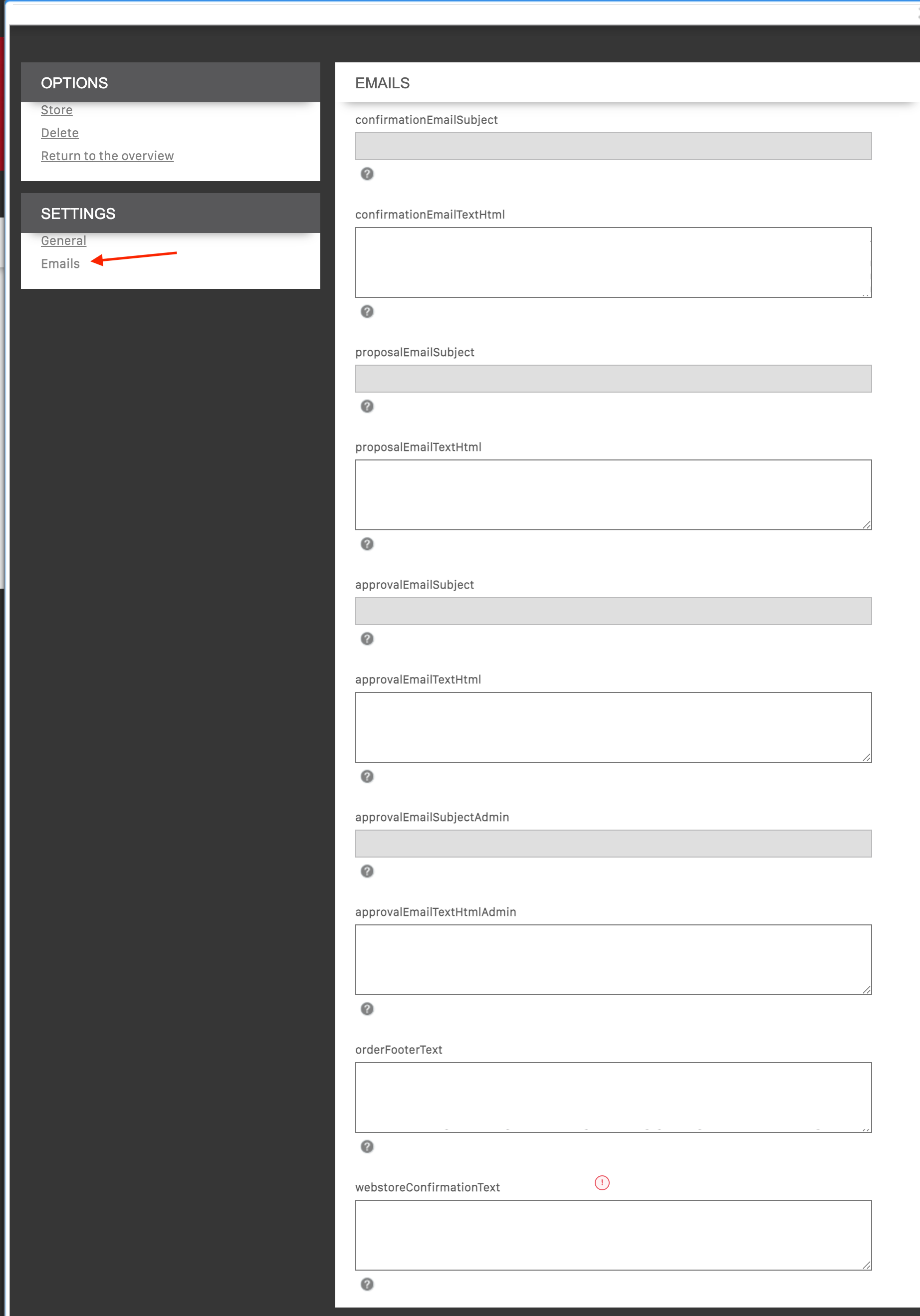 Emails tab